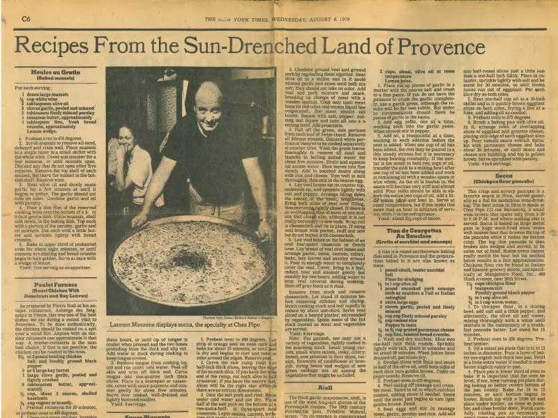 La socca de Chez Pipo dans le New York Times – 08/08/1979
